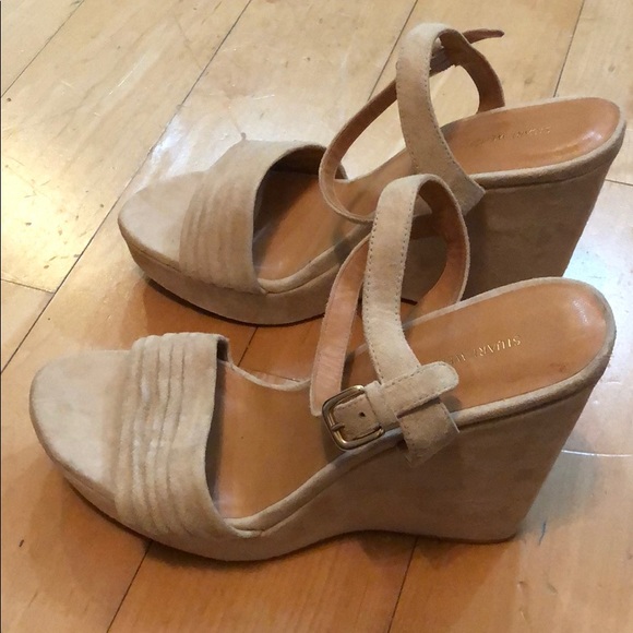 Stuart Weitzman beige suede wedge heels
